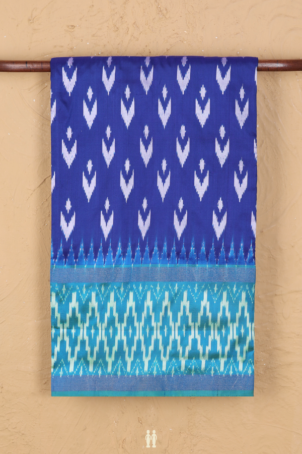 Pochampally Silk Saree In Royal Blue With Ikat Design