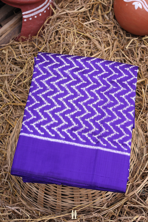 Pochampally Silk Saree In Royal Purple With Chevron Design