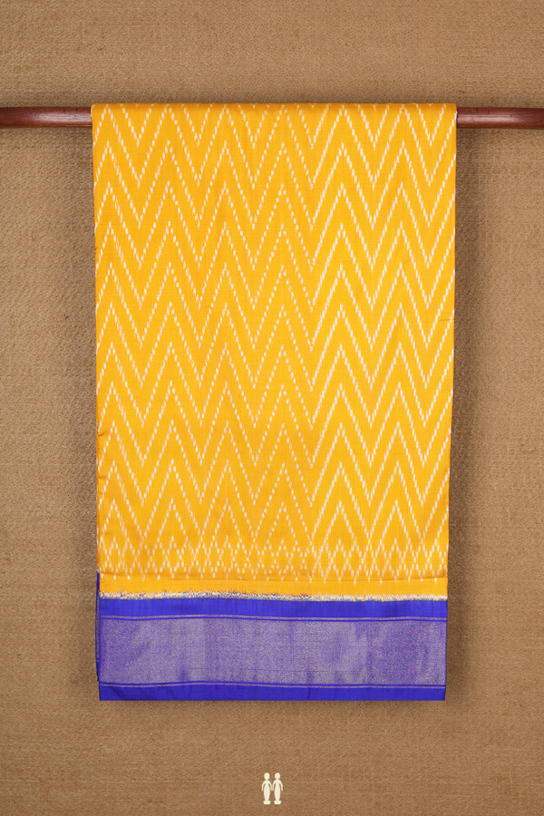 Pochampally Silk Saree In Saffron Yellow With Chevron Design