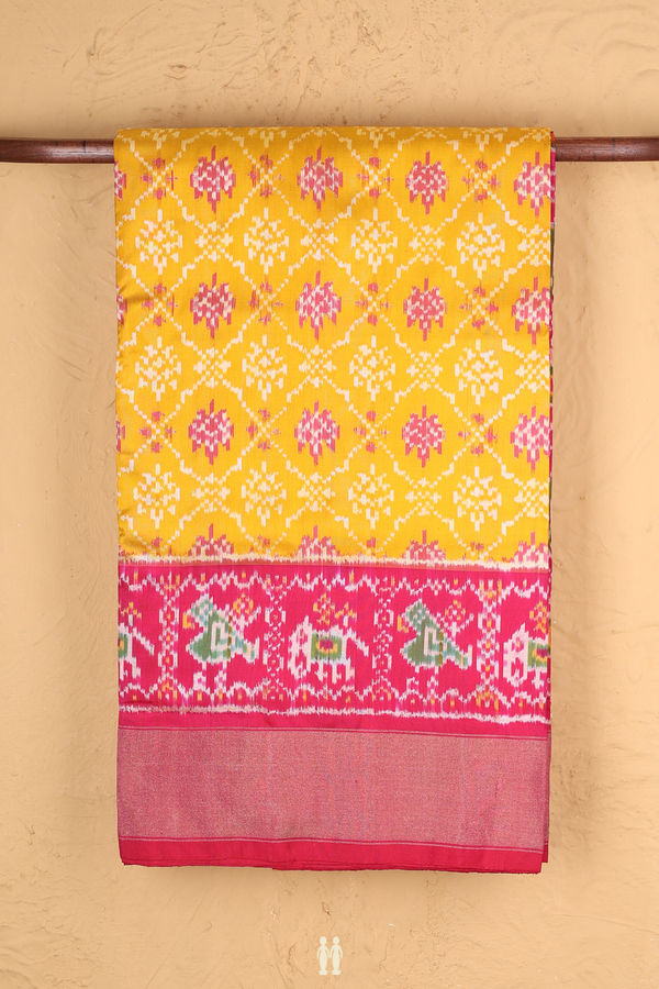 Pochampally Silk Saree In Saffron Yellow With Printed Design