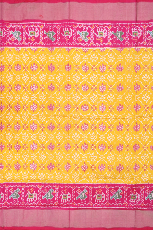 Pochampally Silk Saree In Saffron Yellow With Printed Design
