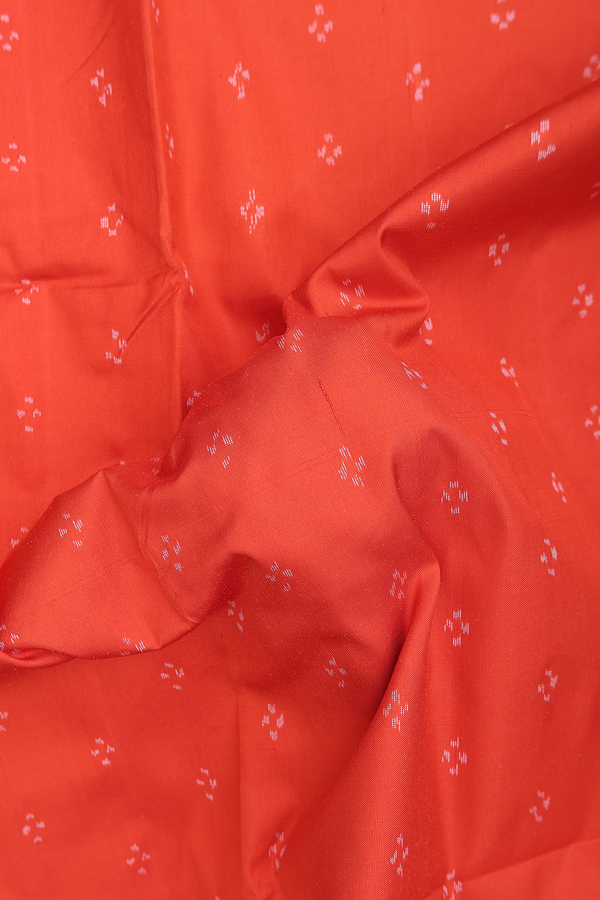Pochampally Silk Saree In Spiced Orange With Printed Buttis