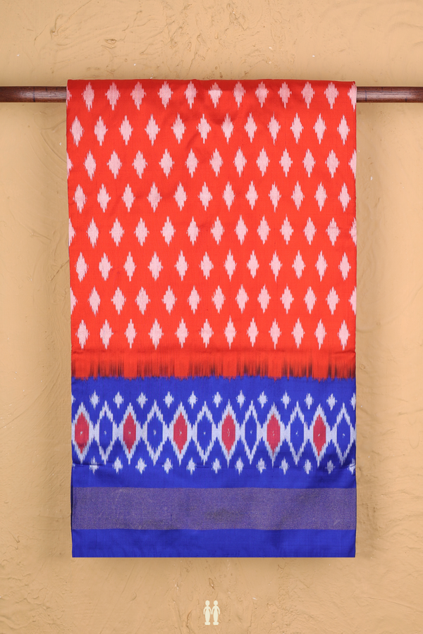 Pochampally Silk Saree In Vermillion Red With Printed Buttas