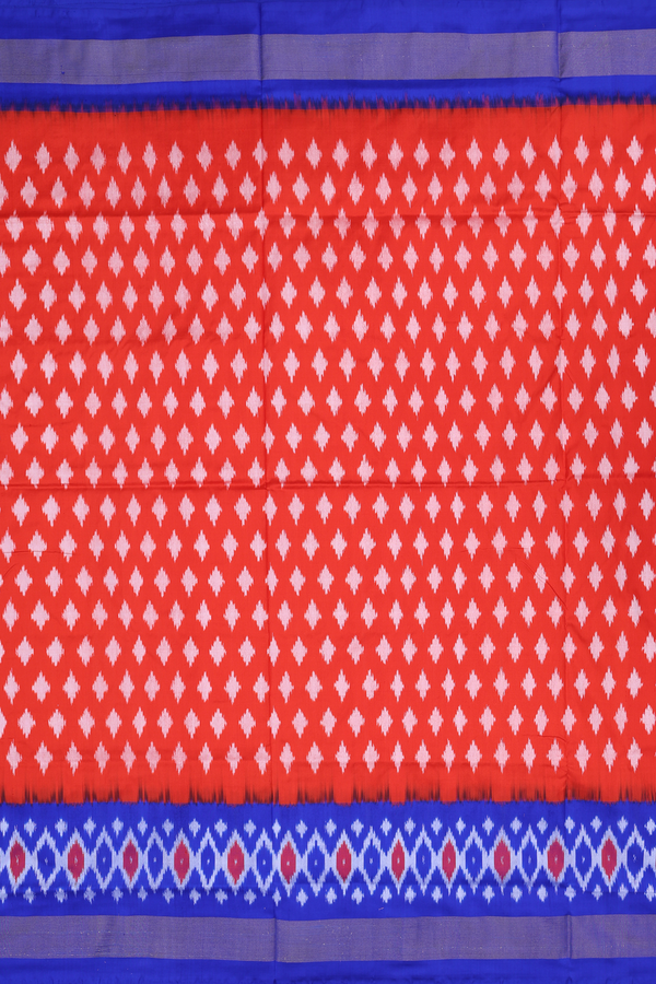 Pochampally Silk Saree In Vermillion Red With Printed Buttas