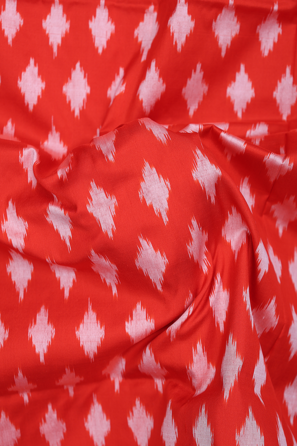Pochampally Silk Saree In Vermillion Red With Printed Buttas