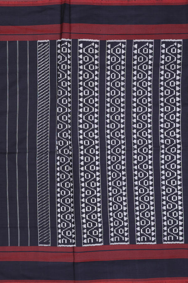 Pochampally Silk Saree In White And Grey With Stripes Design