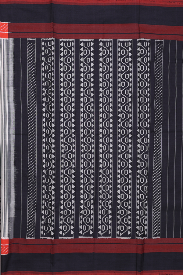 Pochampally Silk Saree In White And Grey With Stripes Design