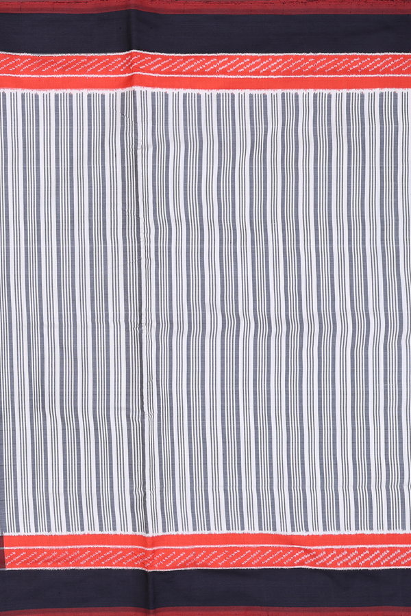 Pochampally Silk Saree In White And Grey With Stripes Design