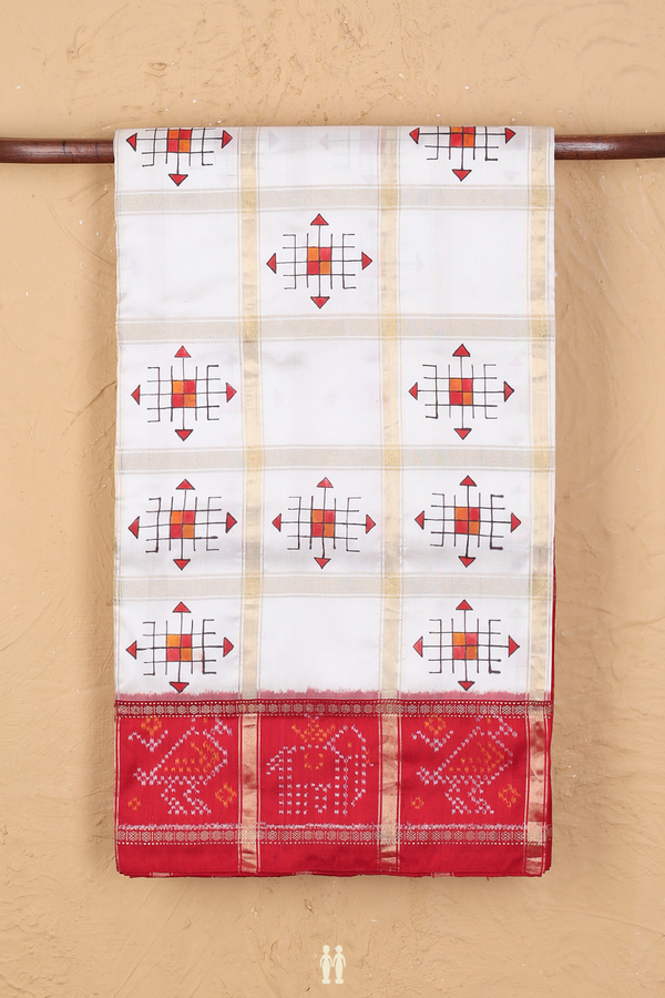 Pochampally Silk Saree In White With Checks Design