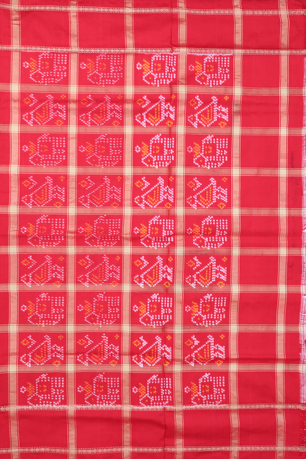 Pochampally Silk Saree In White With Checks Design