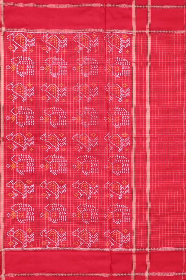 Pochampally Silk Saree In White With Checks Design