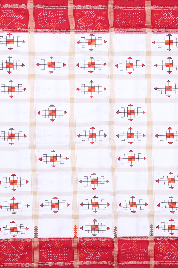 Pochampally Silk Saree In White With Checks Design