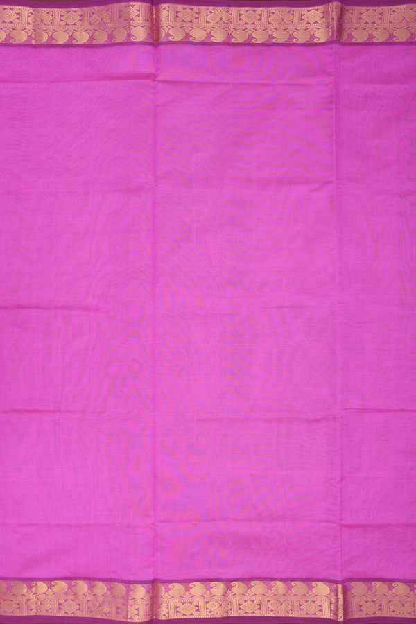 Poly Cotton Saree In Rose Pink With Zari Stripes Design