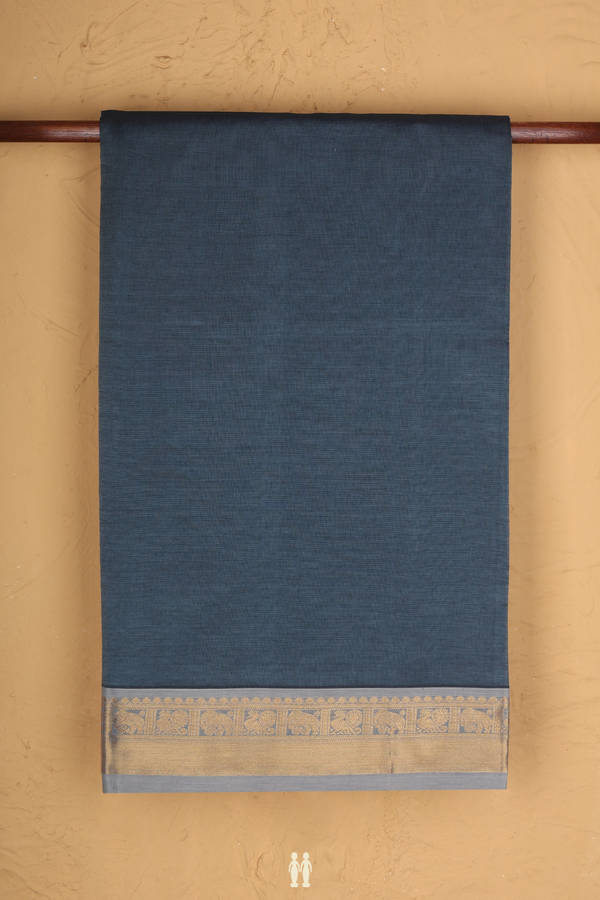 Poly Cotton Saree In With Charcoal Grey With Zari Border