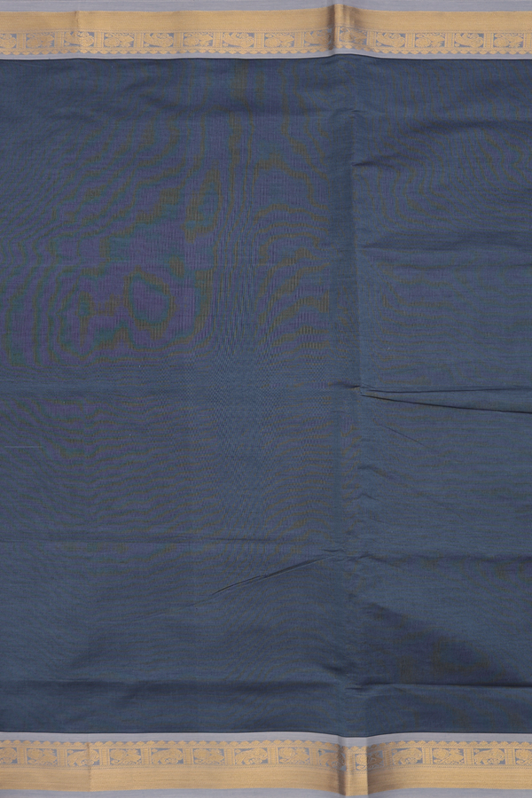 Poly Cotton Saree In With Charcoal Grey With Zari Border