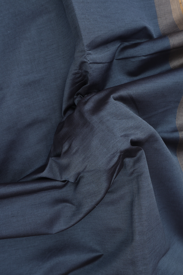 Poly Cotton Saree In With Charcoal Grey With Zari Border