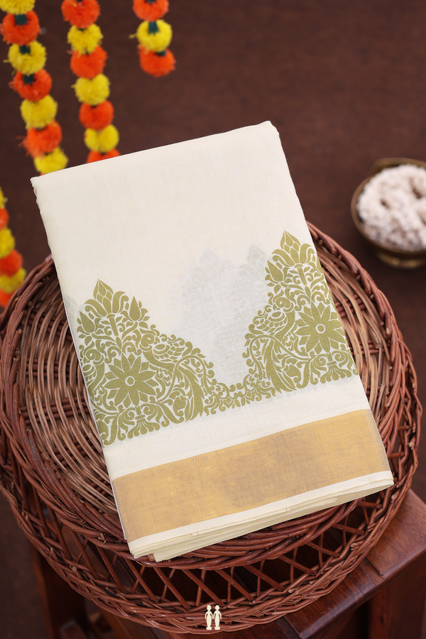 Printed Border White Onam Collection