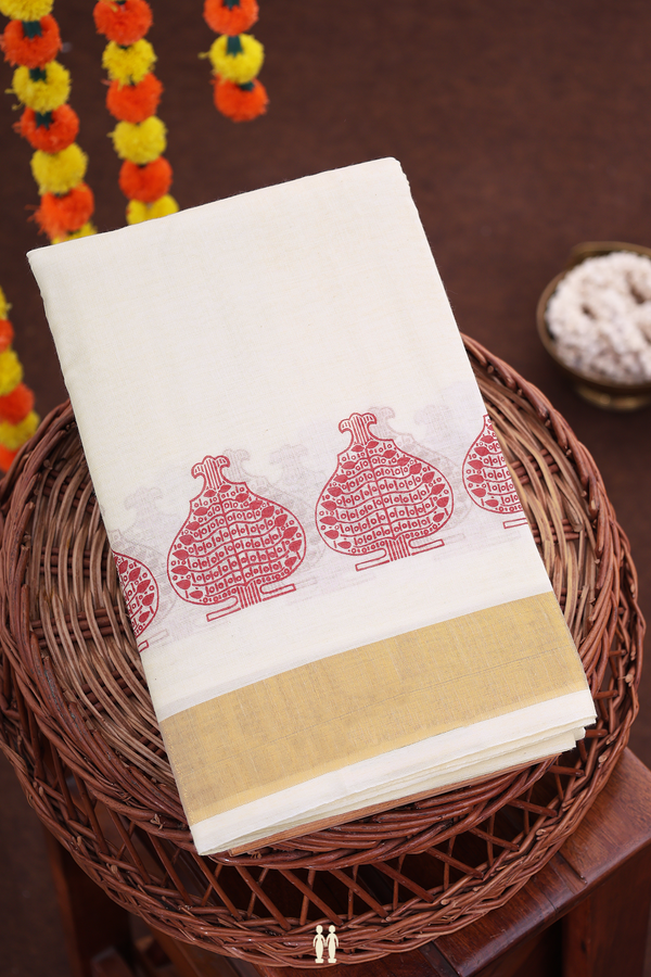 Printed Border White Onam Collection