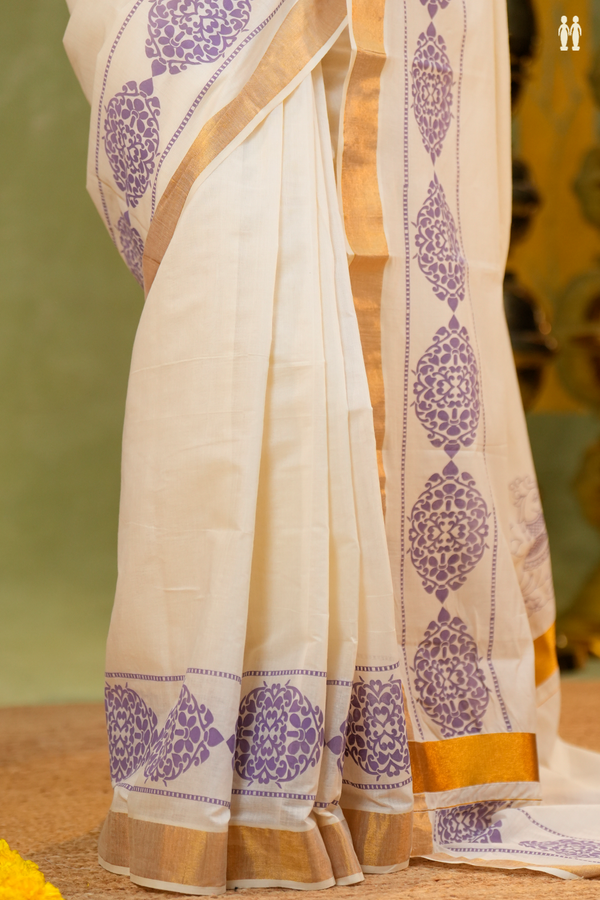 Printed Border White Onam Collection