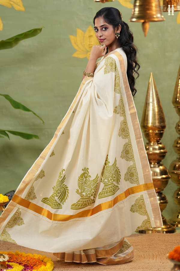 Printed Border White Onam Collection