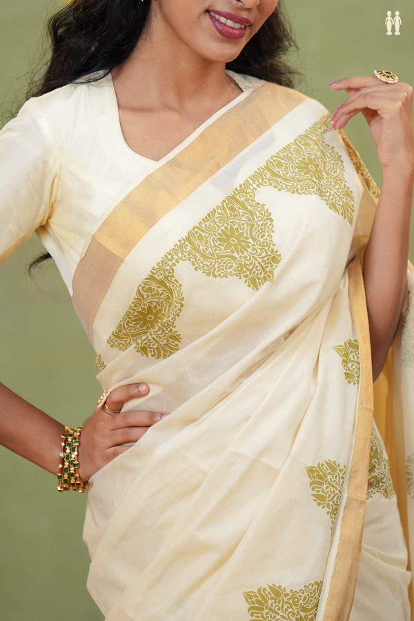 Printed Border White Onam Collection