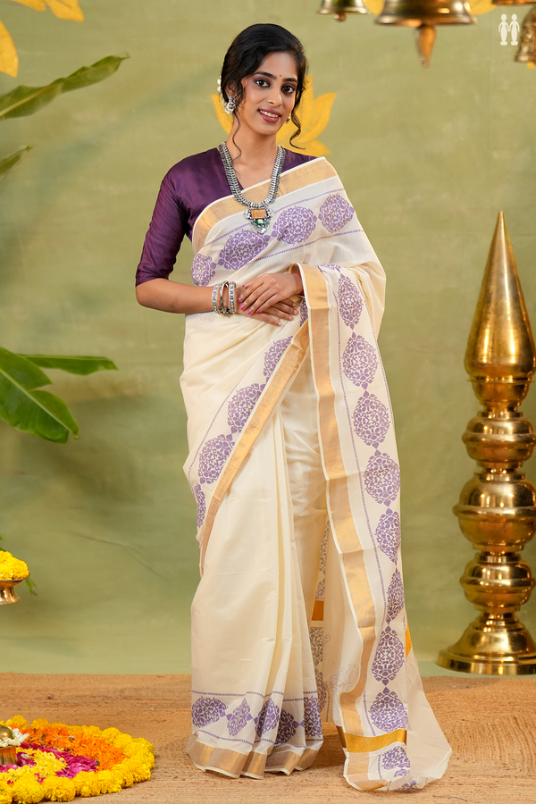 Printed Border White Onam Collection