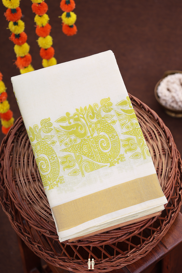 Printed Border White Onam Collection