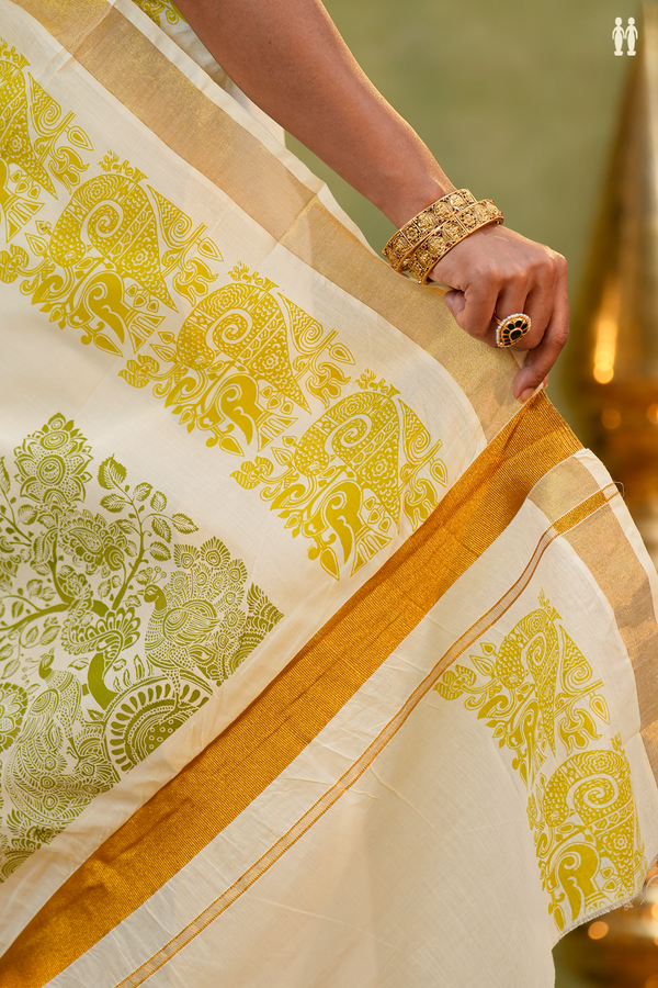 Printed Border White Onam Collection