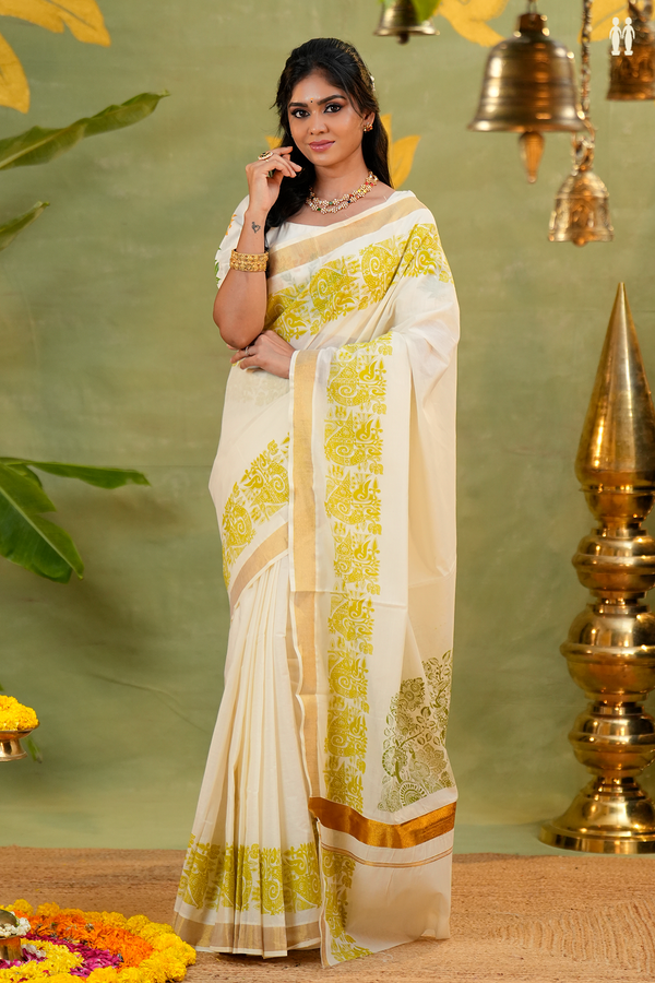 Printed Border White Onam Collection