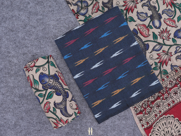 Printed Buttas Blue Ikat Cotton Unstitch Salwar Material