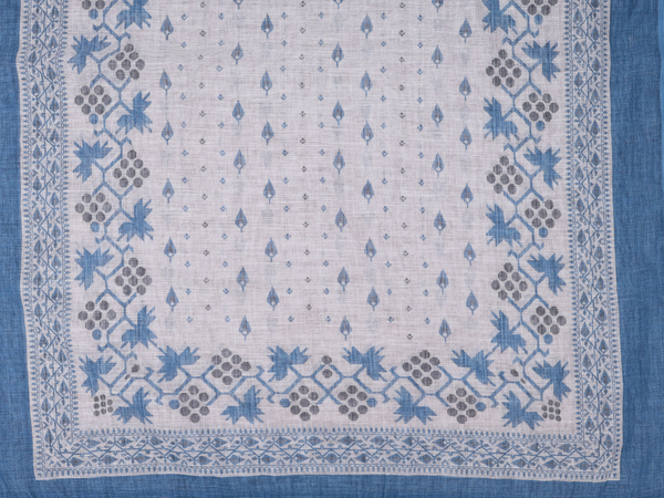 Printed Buttas Blue Linen Unstitched Salwar Material