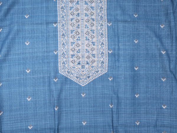 Printed Buttas Blue Linen Unstitched Salwar Material
