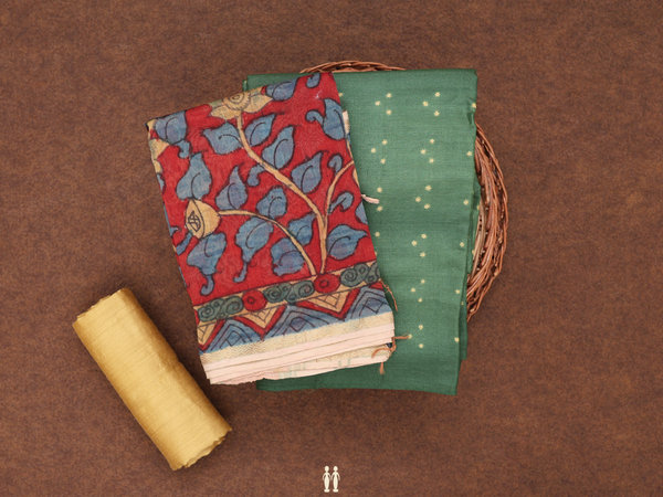 Printed Buttas Forest Green Tussar Unstitched Salwar Material