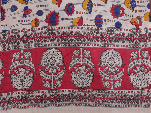Printed Buttas Rust Red Ikat Cotton Unstitch Salwar Material