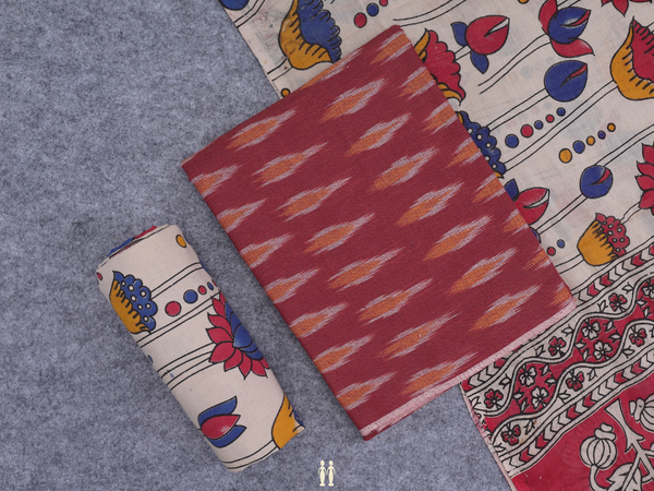 Printed Buttas Rust Red Ikat Cotton Unstitch Salwar Material