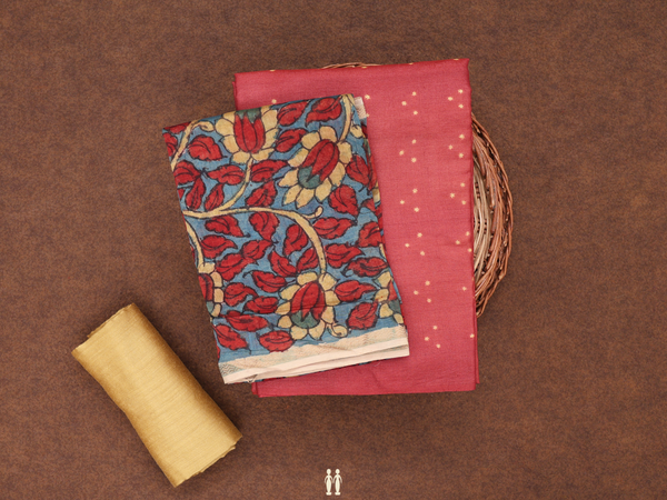 Printed Buttis Red Tussar Unstitched Salwar Material