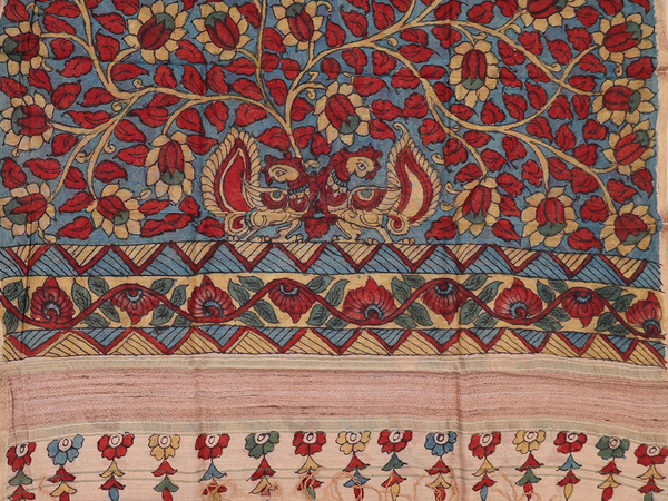 Printed Buttis Red Tussar Unstitched Salwar Material