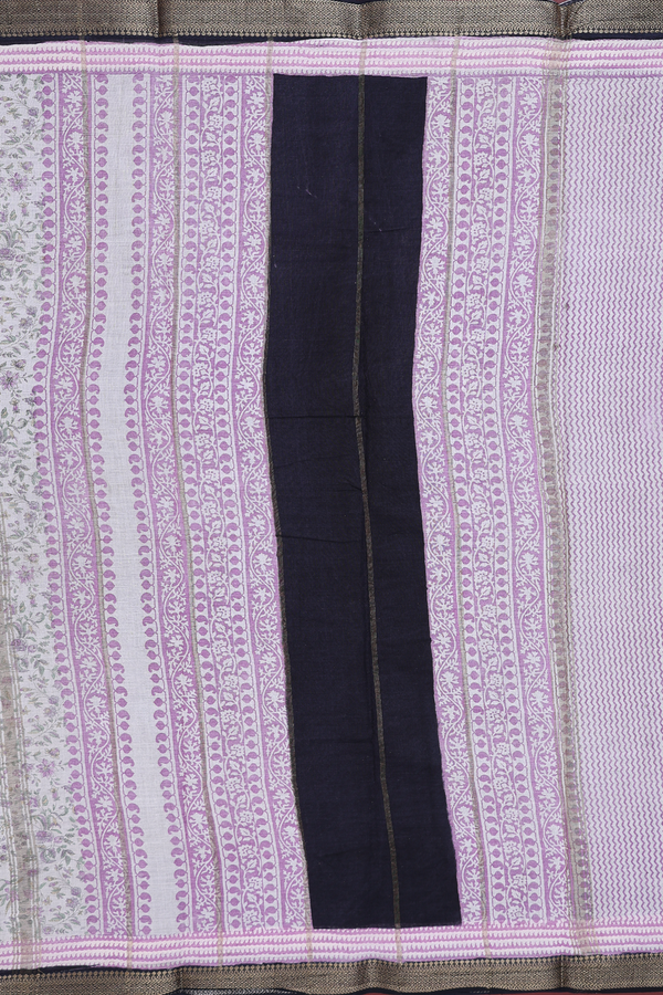 Printed Cotton Saree In White With Floral Design