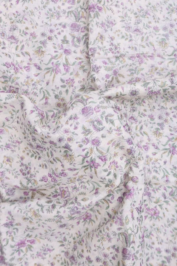 Printed Cotton Saree In White With Floral Design