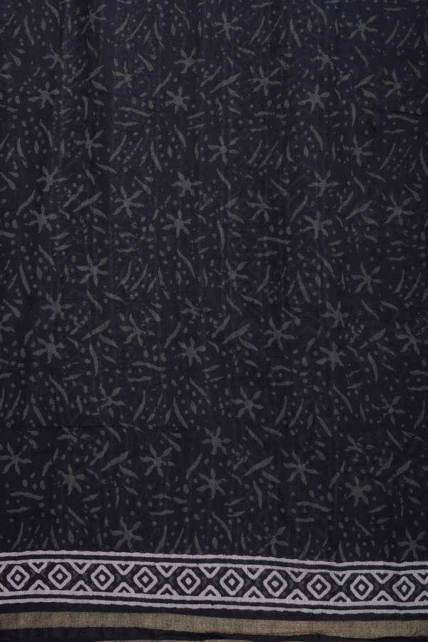 Printed Cotton Saree In Black With Allover Design