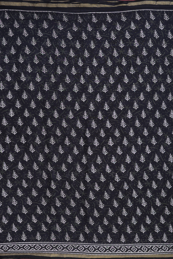 Printed Cotton Saree In Black With Allover Design