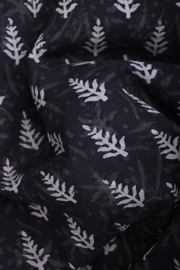 Printed Cotton Saree In Black With Allover Design