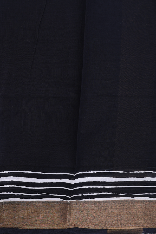 Printed Cotton Saree In Black With Floral Design
