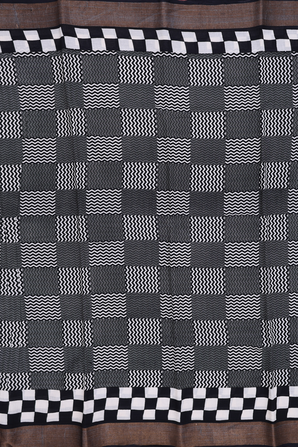 Printed Cotton Saree In Black With Geometric Design