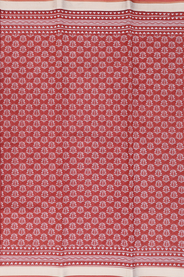 Printed Cotton Saree In Brown With Floral Printed Design