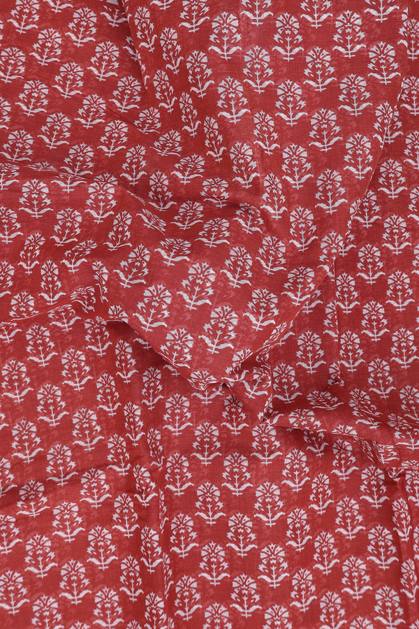 Printed Cotton Saree In Brown With Floral Printed Design