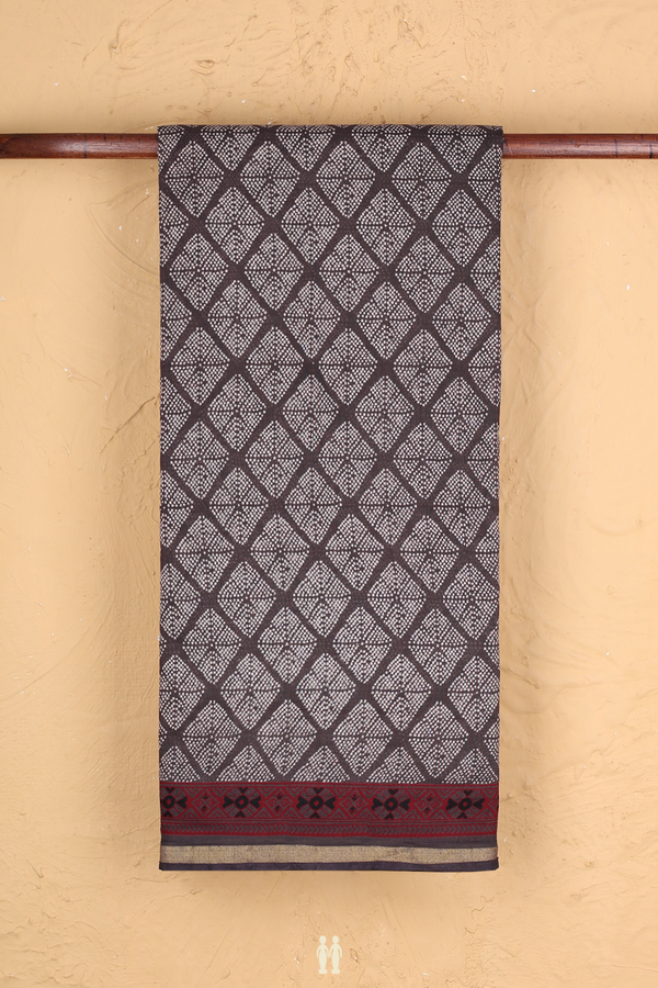 Printed Cotton Saree In Brownish Grey With Allover Design