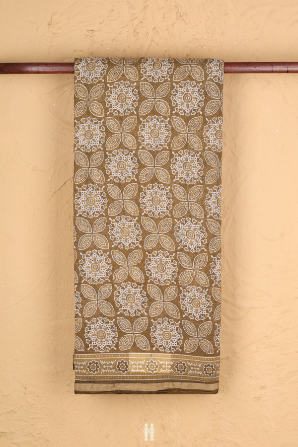 Printed Cotton Saree In Cardamom Green With Allover Design