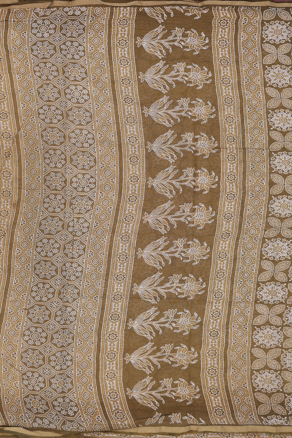 Printed Cotton Saree In Cardamom Green With Allover Design