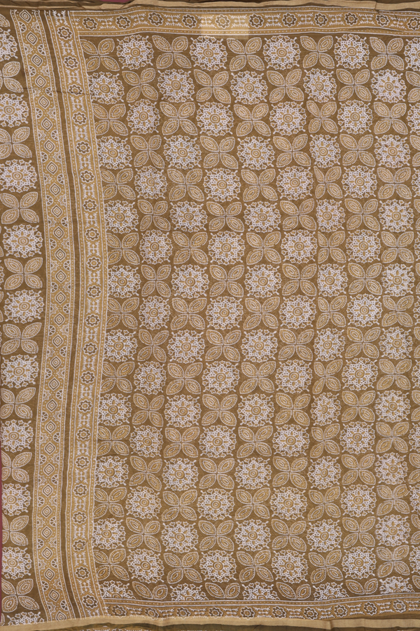 Printed Cotton Saree In Cardamom Green With Allover Design